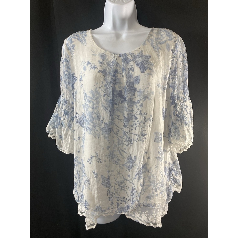 Elena Baldi Womens Shirt Size Small Made In Italy Silk Cottagecore Butterfly's